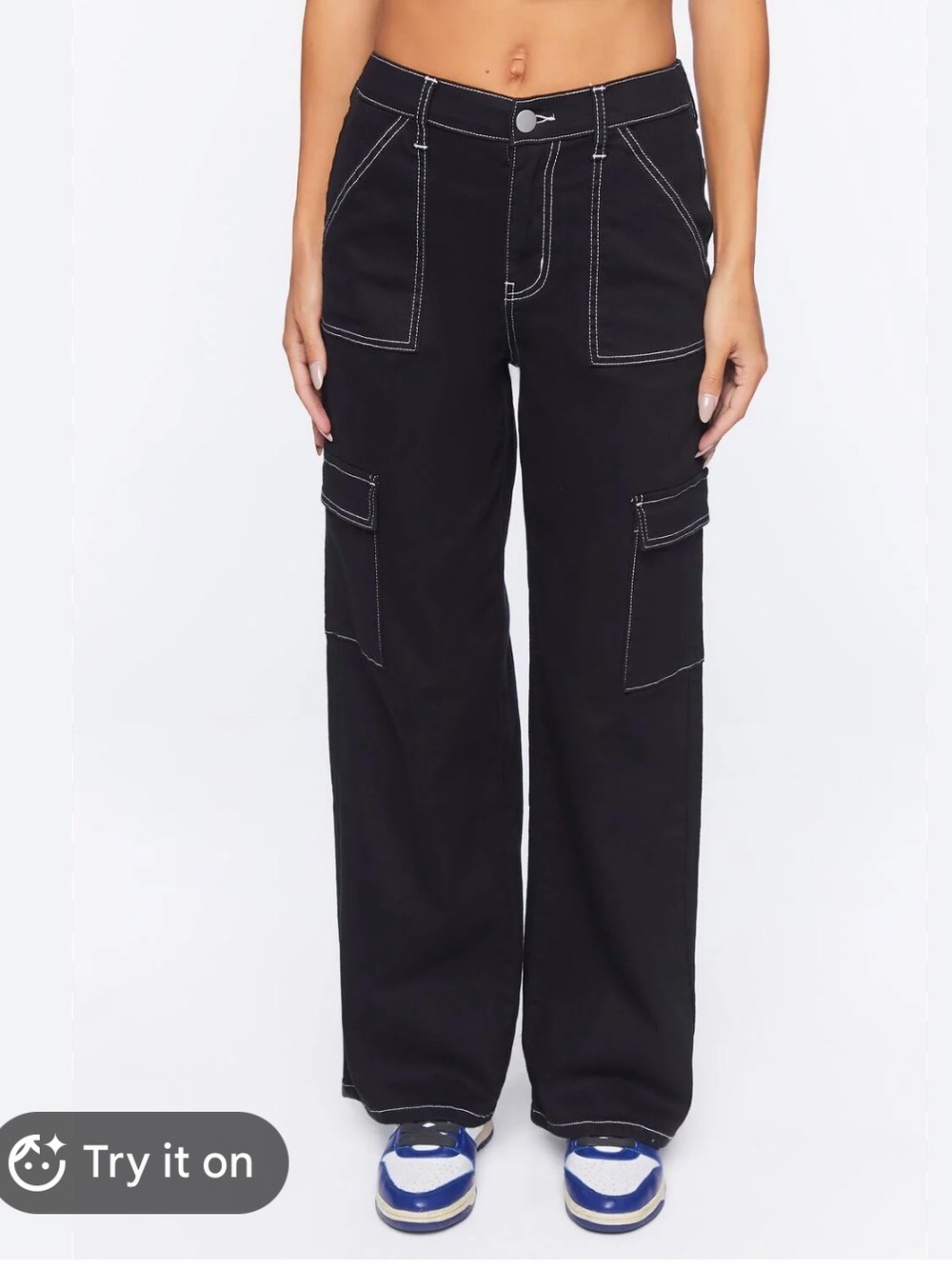 Forever 21 Black Wide-Leg Cargo Pants with Contrast Stitching